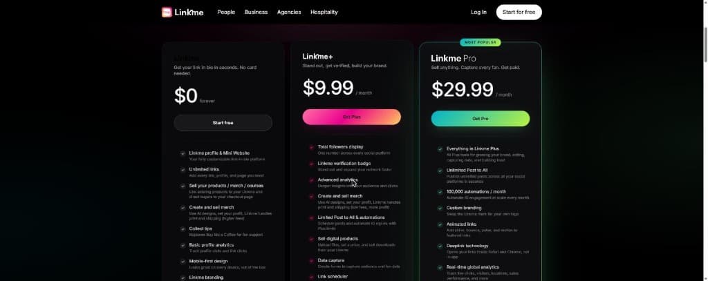 Linkme Pro feature list including Deeplink technology opens links in Safari or Chrome